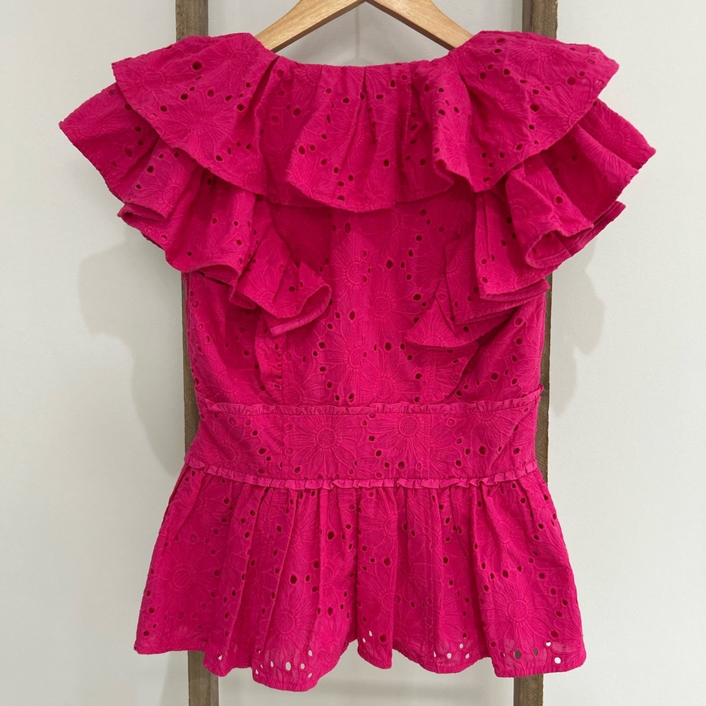 NWT Ted Baker Mazieh Broderie Eyelet Peplum Top Size 1 US 4 Ruffle Sleeve Pink - Picture 7 of 13